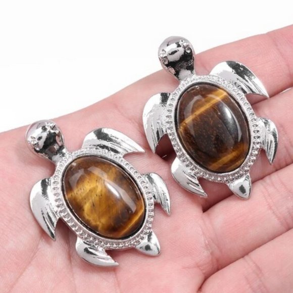 Tiger Eye Natural Gemstone Turtle Pendant Necklace Healing Gemstone Pendant - Picture 3 of 3